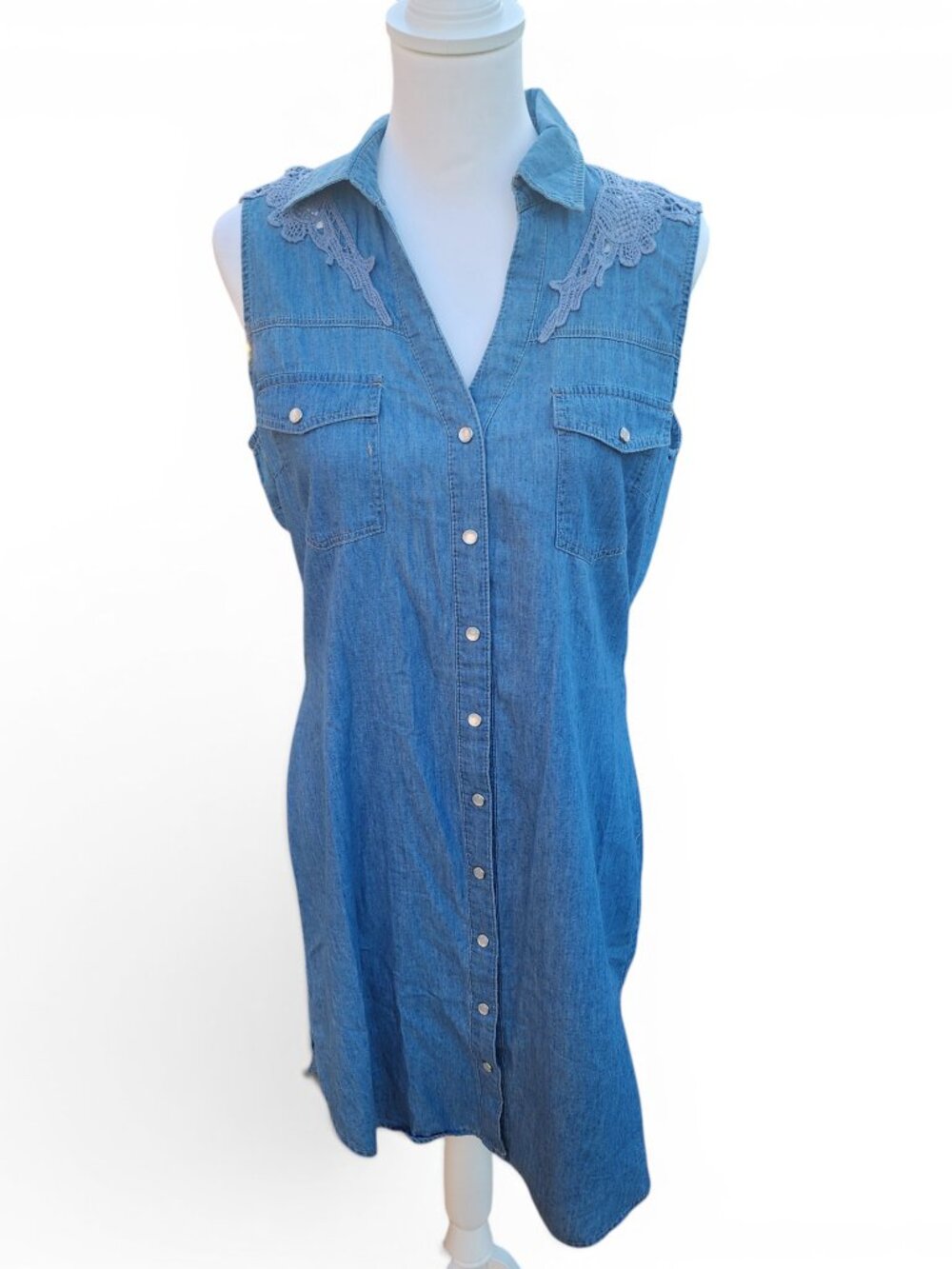 Just Be Free Sleeveless Denim Dress Mini with Lace Back Detail Size M